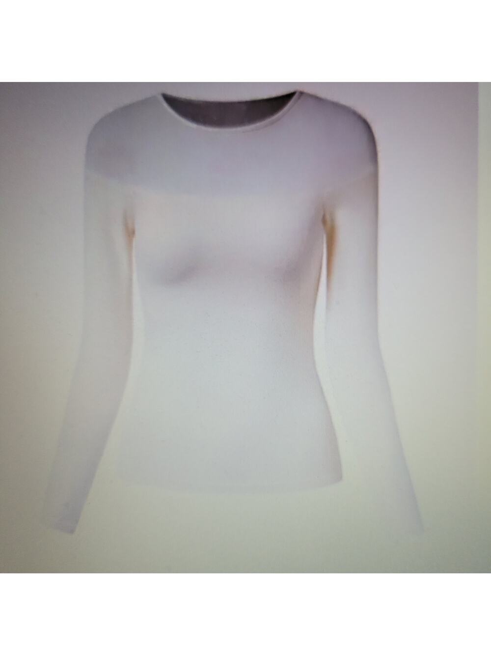 OGL Tencel Wool Sheer Shoulder Brami Long Sleeve Top Cream Women's Size M
